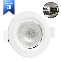 Kit 3 Spot Luminária Led 3w Redondo Embutir 6500K Branco Frio Decoração Casa Gesso Sanca Teto Loja - Super Led