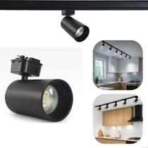 Kit 3 Spots de Trilho LED 10W Bivolt Preto 6500K 900lm Luz Branca Fria Direcionável Econômico