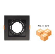 Kit 3 Spots Embutir Dicroica Quadrado Recuado Preto
