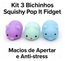 Kit 3 Squishies Squish Muji Fidget Bichinhos Mole De Apertar Sortidos