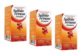 Kit 3 Sulfato Ferroso Gotas Sabor Framboesa 30ml Arte Nativa