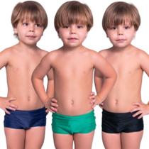 KIT 3 Sunga Box Infantil Básica Lisa Vekyo Confortavel Para Piscina Moda Praia Infantil