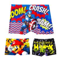 Kit 3 Sungas Infantil Personagens Heróis Moda Praia Verão Tam M Kit 3 Sungas Infantil Personagens Heróis Moda Praia Verão Tam M
