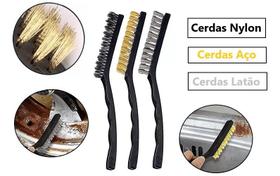Kit 3 Super Escovas Grande Em Aço Latão Nylon Multiuso Limpeza De Grelha Churrasco Ferrugem