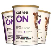 Kit 3 Suplemento Alimentar em pó Coffee On Sabor Cappuccino 300g Scoop Dosador Proteína Natural