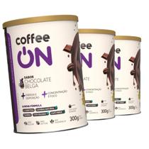 Kit 3 Suplemento Alimentar em pó Coffee On Sabor Chocolate Belga 300g Scoop Dosador Proteína Café