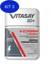 Kit 3 Suplemento Vitasay 50+ Homem A-Z + Cafeína 30 Comprimidos