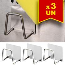 Kit 3 Suporte adesivo para Esponja Multiuso fácil instalação