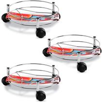 Kit 3 Suporte de Botijão Aço Cromado com Rodízios