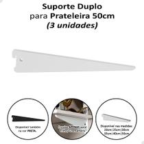 Kit 3 Suporte Duplo Para Prateleira 50cm Trilho Cremalheira Branco