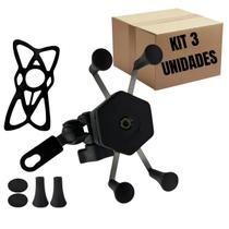 Kit 3 Suporte Gps Porta Celular Retrovisor Guidão Motocicleta Moto Universal Garra Com Elástico Borracha Fixação