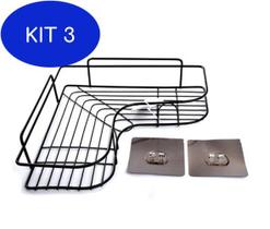 Kit 3 Suporte Organizador Para Banheiro Em Metal Preto Black