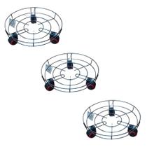 Kit 3 Suporte P/ Botijão De Gás Vaso Em Metal C/ Rodinhas