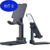Kit 3 Suporte Para Celular E Tablet Ajustável Universal Preto