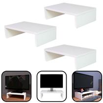 Kit 3 Suporte Para Monitor De Mesa Base Tela 10x35x20cm Branco Kit 3 Suporte Para Monitor De Mesa Base Tela 10x35x20cm Branco