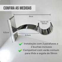 Kit 3 Suporte Perfil Parede Varão Comum Ilhós 19mm Cortina Argola Instalação