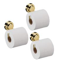 Kit 3 Suporte Porta Papel Higiênico Papeleira Parede Com Ventosa Banheiro Dourado - Future