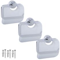 Kit 3 Suporte Porta Papel Higiênico Papeleiras Astra com Tampa Acrílico Resistente Melhor Fixação Parafusos e Buchas