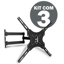 Kit 3 Suporte Triarticulado Anticulado TV 14 a 55 Polegadas Ajustável Até 50kg