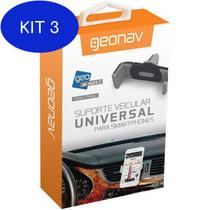 Kit 3 Suporte Veicular Universal Para Smartphones Preto - - Geonav