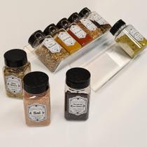 Kit 3 Suportes de Acrílico pra Tempero + 30 Rótulos 15 Potes