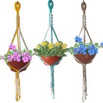 Kit 3 Suportes para Plantas Duas Cores Macramê Pendente, Presente Decorativo, Arranjo de Cordas Kit 3 Suportes para Plantas Duas Cores Macramê Pendente, Presente Decorativo, Arranjo de Cordas