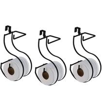 Kit 3 Suportes Porta Papel Higiênico Duplo Para Caixa Acoplada Banheiro Preto Fosco - Future