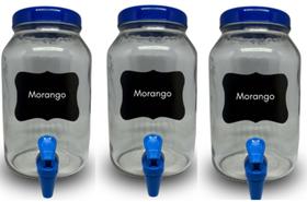 Kit 3 suqueiras de vidro 3 litros com lousa e giz