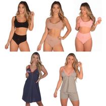 Kit 3 Sutiã de Amamentação +3 Calcinha Cós Alto Pós Parto +1 Camisola +1 Baby Doll Pijama Conjunto Amamentar Sutian Reforçado Calsinha Cintura Algodão