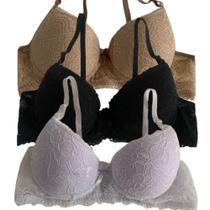 Kit 3 Sutiã Feminino Com Bojo Lingerie De Renda Íntimo Conforto Casual Básico Soutien