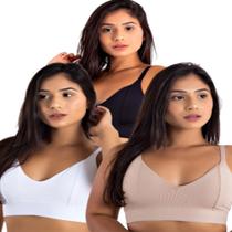 Kit 3 Sutiã Feminino Sem Bojo Reforçado Básico Frente Única Lingerie Conforto Top Sustentação