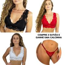 Kit 3 Sutiã Isis Sem Bojo Lingerie 1 Calcinha Michele Casual