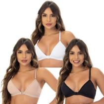 Kit 3 Sutiã Nadador Feminino Sem Bojo Em Microfibra Confortável Abertura Frontal Lingerie Soutien