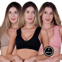 Kit 3 Sutiã Plus Size com Alças Acolchoadas de Espuma o M ao 52 - KIT 3 CLÉO PRETO BEGE E ROSA