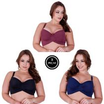 Kit 3 Sutiã Plus Size Reforçado Alça Sustentação Base Cruzado - c7 KIT 3 ALICE BORDÔ PRETO E MARINHO