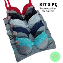 KIT 3 sutiã PLUS SIZE reforçado com bojo mescla algodão alça reforçada lingerie confortável (mesclado)