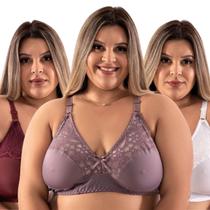 Kit 3 Sutiã Plus Size Reforçado Soutien Em Renda E Sem Bojo Sutian 50 a 54 Microfibra Lingerie Feminina Dia a Dia Kit 3 Sutiã Plus Size Reforçado Soutien Em Renda E Sem Bojo Sutian 50 a 54 Microfibra Lingerie Feminina Dia a Dia