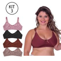 Kit 3 Sutiã Plus Size Sem Bojo Microfibra Reforçada e Resistente com Alças Largas
