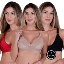 Kit 3 Sutia sem Bojo com Detalhe em Renda Adulto Alça - c8 KIT 3 MARLENE PRETO VERMELHO E BEGE