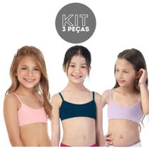 Kit 3: Sutia Top Infantil Sem Bojo Com Alças Ajustáveis Menina