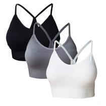 Kit 3 Sutiã Top Nadador Poliamida Bojo Removível Confortável COR:PRETO/BRANCO/CINZATamanho:GG