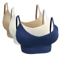 Kit 3 Sutiã Top Sem Costura Alça Fina Macia Confortável Bojo