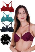 Kit 3 Sutiãs Camiseta Com Bojo Rendado St Madame Multicolorido