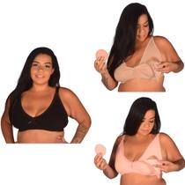 Kit 3 Sutiãs de Amamentação PLUS SIZE Reforçado Algodão sem Bojo Soutien Pós Parto Grávida Sustentação Feminino Amamentar Sutian Adulto Seios Grandes