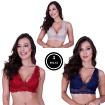 Kit 3 Sutiãs de Renda sem arco luxo- c3 KIT 3 SUTIÃ DÉBORA BEGE MARINHO E VERMELHO