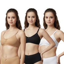 Kit 3 Sutiãs Feminino Infanto Juvenil Sem Bojo Básico Liso Forrado Discreto Alça Ajustável Regulavél
