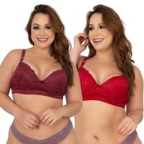 Kit 3 Sutiãs Reforçados Plus Size Com Bojo Renda Microfibra