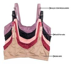 Kit 3 Sutiãs Sem Bojo Com Alças Reforçadas Confortável