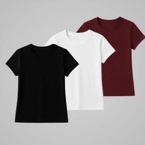 Kit 3 T shirt Baby Look 100 Algodão Básica Confortável