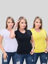 Kit 3 T-shirt Peças Gola V Viscolaycra Camiseta com Qualidade
